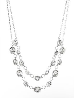 You're Invited Silver Simulated Crystal Multirow Necklace